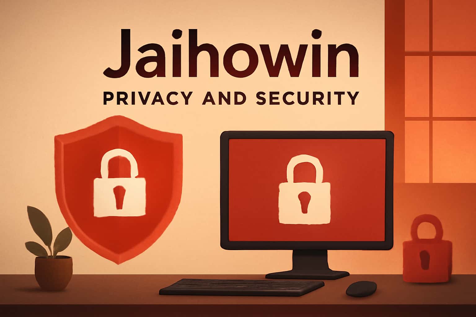 An informative scene depicting concepts of privacy and security related to Jaihowin, with key text visible.